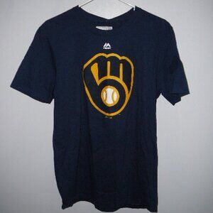 Majestic Men's Milwaukee Brewers Navy Blue Short Sleeve Cotton T-Shirt-Size Med